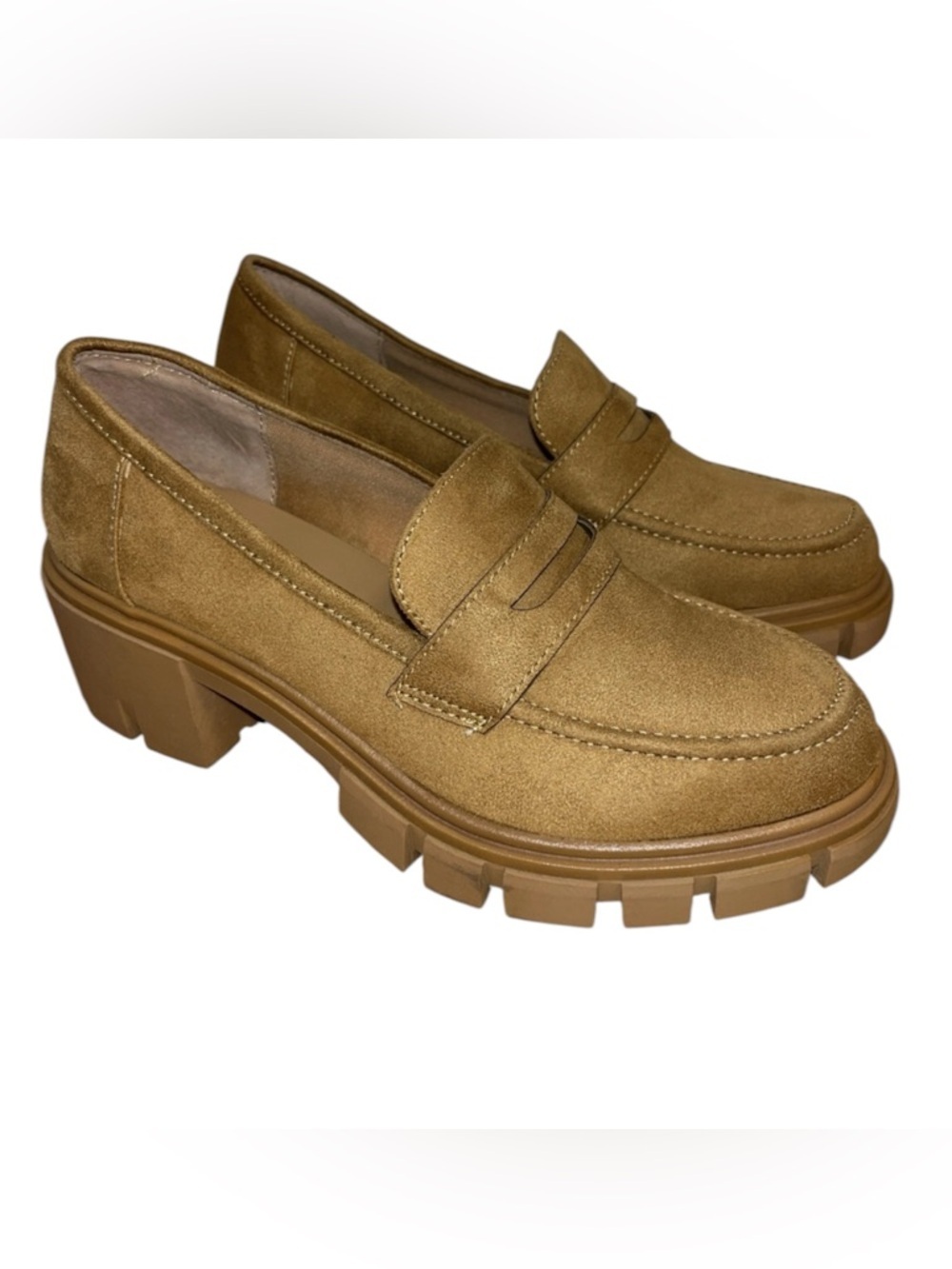 Me Too Women's Tan Loafers Size 7 Chunky Suede Brown